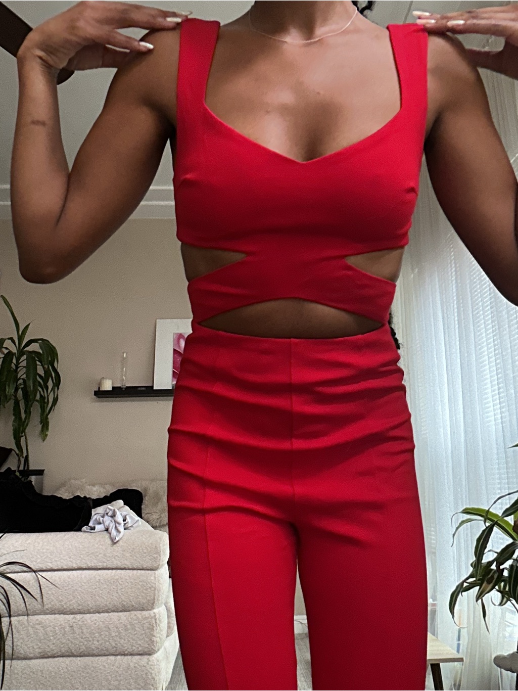 Red Cutout Jumpsuit - Sleek Sleeveless One-Piece